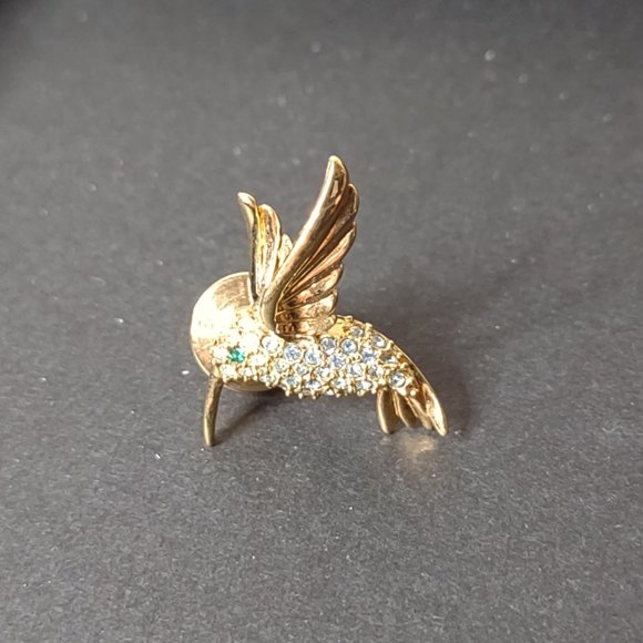 Very Pretty Blue, Green, And Gold Tone Hummingbird Pin - Picture 7 of 8